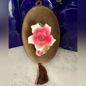 Porcelain Rose wall hanging vintage on velvet